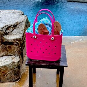 Bright Pink Bogg / Croc style bag 15x13x5